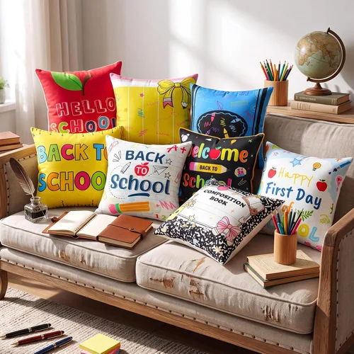 Vista 7 de 8 fundas de almohada de regreso a la escuela, 18 x 18 pulgadas, composición, fundas de almohada para cuadernos, fundas de almohada para el aula