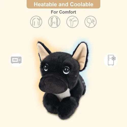 Vista 2 de SuzziPals Animales de peluche de perro negro calentables y refrigerables, lindos peluches de almohadilla térmica para microondas para calmar