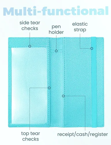 Vista 2 de Yarnic Funda para chequera personal, soporte para chequera con soporte para bolígrafo y divisor de plástico transparente integrado para cheques