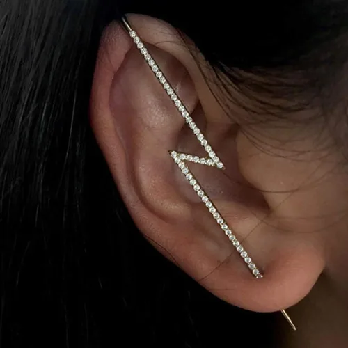 Vista 2 de Aretes de ganchopiercing para mujer estilo trepadores, envolventes en color dorado y plateado