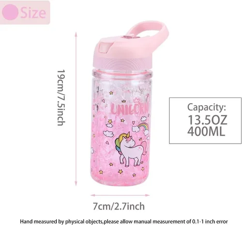 Vista 4 de Botellas de agua de unicornio para niñas, bonita taza de unicornio con popote para niños, bloqueo de seguridad, sin BPA, botella de agua rosa