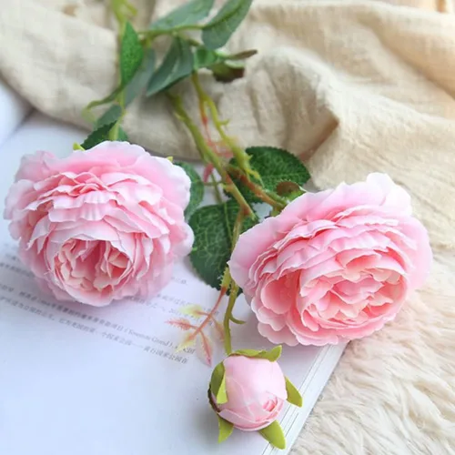 Vista 4 de DECHOUS Decoración de rosas artificiales, 4 ramos de rosas de seda, racimos falsos para el día de San Valentín, rellenos de jarrones florales