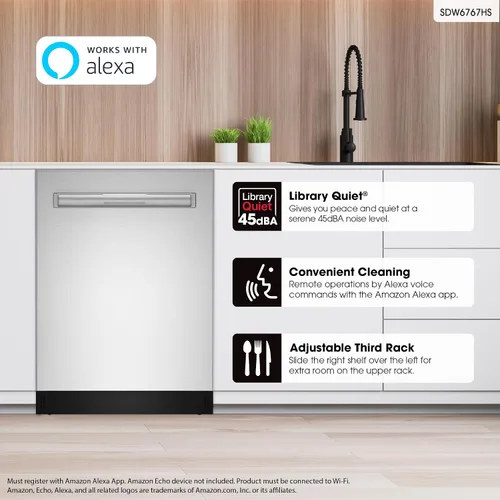 Vista 2 de Lavadora inteligente SHARP SDW6767HS. Funciona con Alexa. Incluye luces LED interiores, interior de acero inoxidable, secado con calor y asistencia