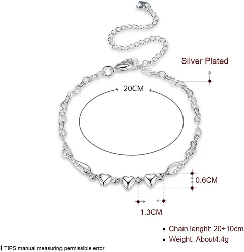 Vista 3 de Joyería de moda 925 plata esterlina amor corazón alas ángel cadena tobillera, Plata