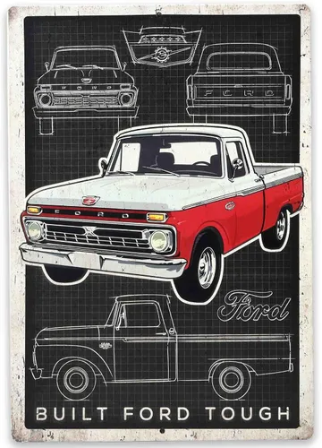 Vista 6 de Ford Logo Evolution - Letrero de metal vertical en relieve – Letrero vintage de Ford para garaje o cueva de hombre