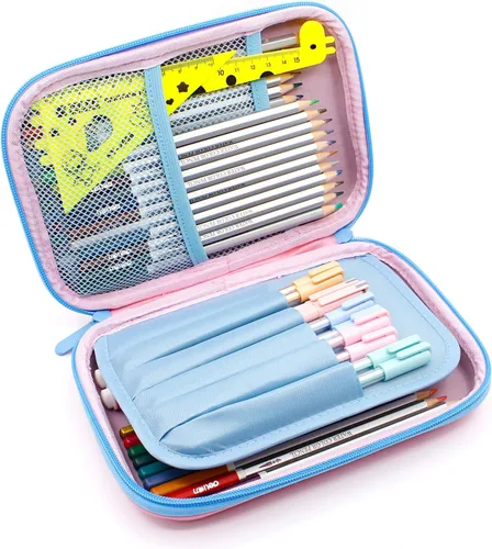 Vista 7 de SOOCUTE Regalos de unicornio de corona para niñas, bonito estuche de tapa dura de gran tamaño con compartimento, organizador de suministros