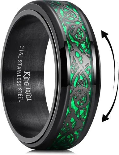 Vista 50 de King Will Anillo giratorio de acero inoxidable 316L para hombres y mujeres, 0.315 in de dragón/nudo celta, anillo para ansiedad para aliviar