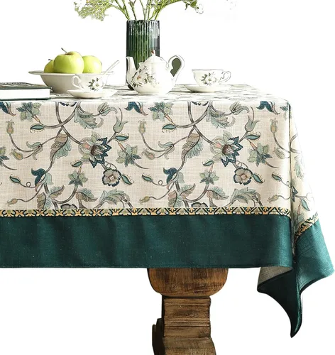 Vista 58 de [Usado] patdrea Mantel largo de lino de diseño verde para mesa rectangular, mantel vintage transpirable con patrón de frutas amarillas, funda
