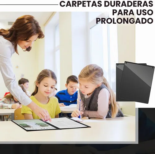Vista 6 de Henoyso 12 piezas de carpetas con bolsillo para la escuela y el hogar, carpetas resistentes de 2 bolsillos para tareas con bolsillos frontales Negro