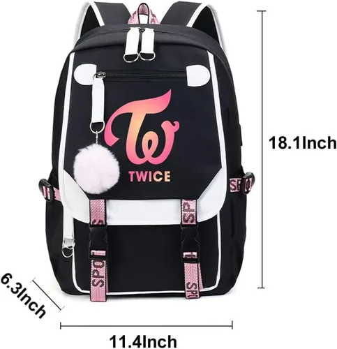 Vista 6 de Kpop - Mochila escolar de dos veces mochila casual para libros de dos veces Negro