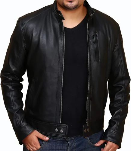 Vista 5 de Chaqueta de piel de cordero para hombre Cafe Racer Biker