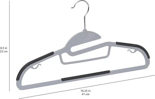 Vista 5 de Amazon Basics Perchas de plástico con revestimiento de goma antideslizante que ahorran espacio con gancho giratorio de 360°, delgado, gris, paquete