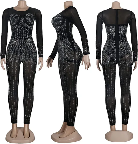 Vista 4 de PORRCEY - Overol sexy para mujer, con proceso de corte en caliente, para fiesta, discoteca, noche