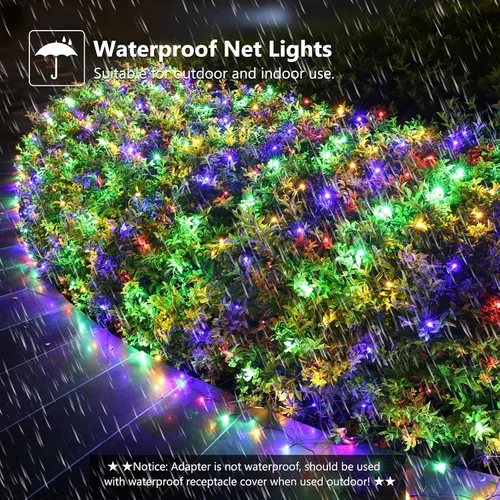 Vista 3 de LYHOPE - Luces de red de Navidad de 12 x 5 pies, 360 luces LED, 8 modos, luces de malla de alambre verde de bajo voltaje para decoraciones