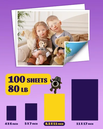 Vista 3 de 100 hojas de papel fotográfico brillante de doble cara, grueso, de alta calidad, 8.5 x 11 pulgadas, 10.58 oz/m², 80 libras, solo para impresora
