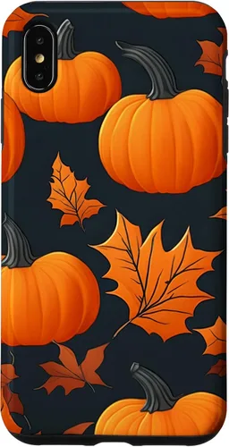 Vista 11 de iPhone 16 Pumpkins Black And Orange Plaid Fall Leaves Autumn Halloween Case
