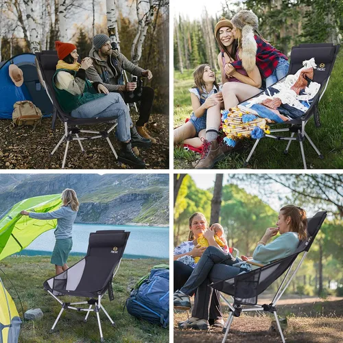 Vista 6 de Nice C - Silla de campamento ultraligera y compacta con respaldo alto (1 negro) Silla de senderismo plegable, silla plegable, silla de festival