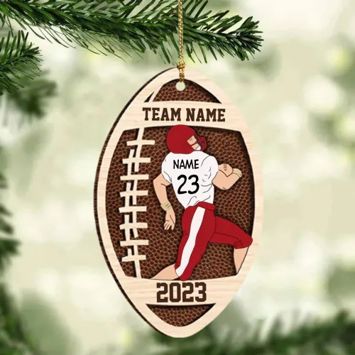 Vista 14 de Adorno de fútbol americano personalizado, nombre y número personalizados, adorno 2D de forma plana, regalo para jugadores de fútbol y amantes