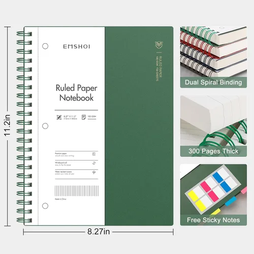 Vista 2 de EMSHOI Cuaderno con espiral A4, cuaderno de rayas universitario - 300 páginas, papel grueso de 100 g/m², se abre 180° para colocarse plano