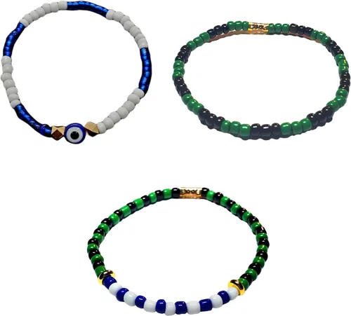 Vista 16 de Juego de 3 pulseras de cuerda elástica de santería de ojo malvado hechas a mano Obatala Oshun Yemaya Orula Elegua Oya Ogun Ochosi Shango Babalu Aye
