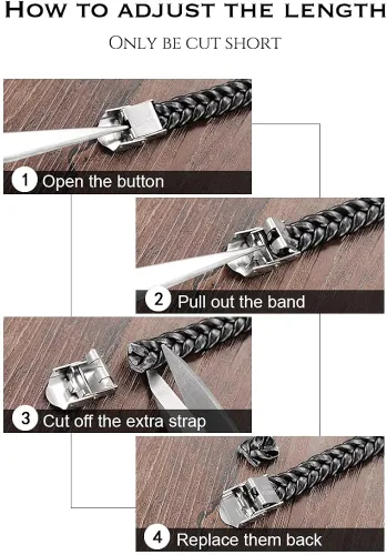 Vista 6 de FILOBOKO Pulsera de cuero negro para hombres adolescentes y niños, pulsera de hebilla ajustable de acero inoxidable plateado para hombres, Metal,