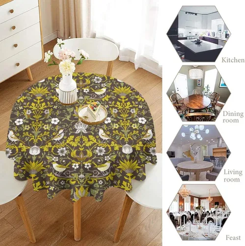 Vista 147 de Mantel Floral Retro de Pájaros, Diseño Original Bohemio William Morris Estampado Cubierta de Mesa para Hogar Picnic Fiesta Comedor Cocina William