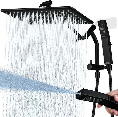 Vista 12 de G-Promise Cabezal de ducha de lluvia de metal completo de 10 pulgadas con modo de lavado de potencia incorporado manual, desviador de 3 vías