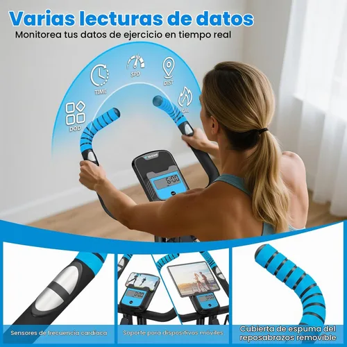 Vista 6 de Bicicleta estática plegable, bicicletas estacionarias multifuncionales para interiores para el hogar con resistencia magnética de 8 niveles