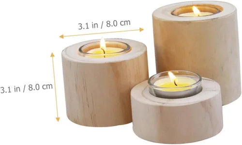 Vista 4 de PRETYZOOM Juego de 3 portavelas de madera elegante para velas de té y decoración del hogar