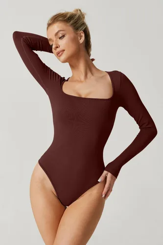 Vista 20 de Meyeeka Body sexy sin costuras para mujer con cuello cuadrado, manga larga