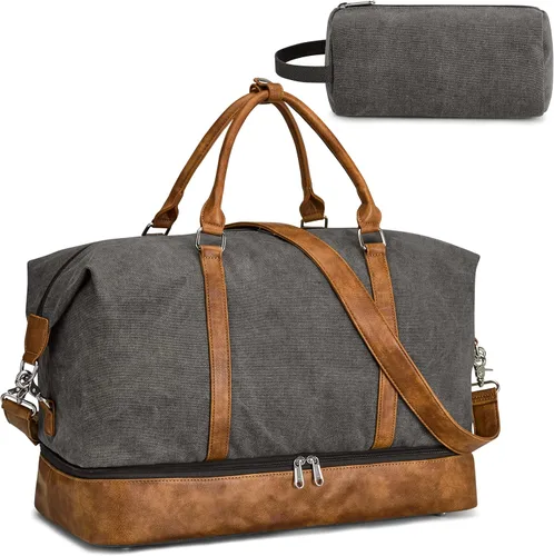 Vista 8 de S-ZONE Bolsas de fin de semana para mujeres y hombres, bolsas de lona de viaje con compartimento para zapatos, bolsa de lona de mano para pernoctar