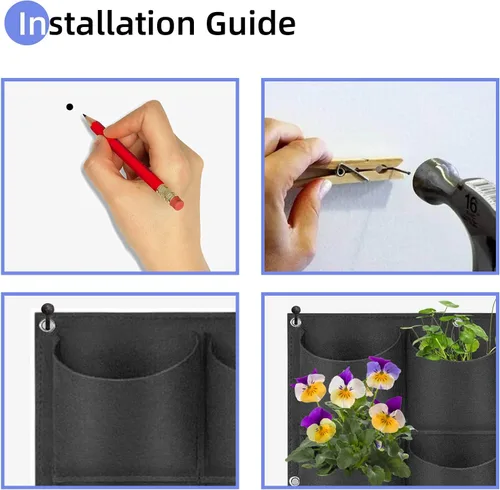 Vista 7 de Bolsas colgantes para macetas con 12 bolsillos, bolsas de cultivo verticales para colgar en la pared, macetas de jardín de hierbas para interiores