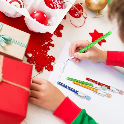 Vista 7 de Teling Lápices apilables de Navidad a granel con borrador, lápiz translúcido, multipunto, apilable, lápiz de empuje, divertido, Navidad, invierno