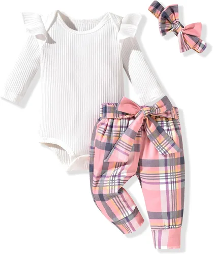 Vista 226 de Aalizzwell Conjunto de mameluco acanalado para bebé recién nacido prematuro para otoño e invierno