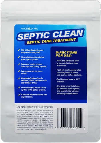 Vista 2 de SEPTIC CLEAN Tabletas de tratamiento limpiador de tanques sépticos con bacterias Suministro de 6 meses de tabletas solubles en agua para un