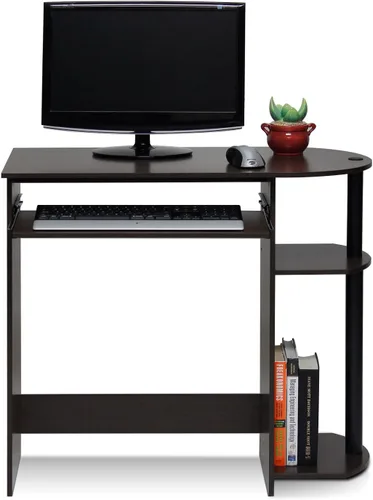 Vista 17 de Furinno Escritorio para el hogar, escritorio para juegos de 23.6 pulgadas de ancho con bandeja para teclado, estante abierto, escritorio para Ámbar