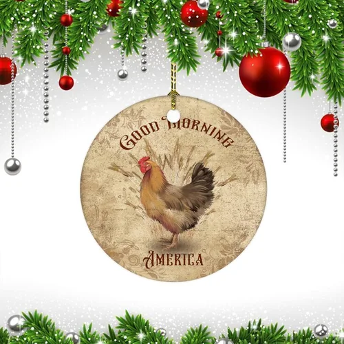 Vista 3 de Good Morning America Rooster Christmas Ceramic Ornament Country Life Good Morning Cock Chicken Rooster Holiday Present Personalized Christmas