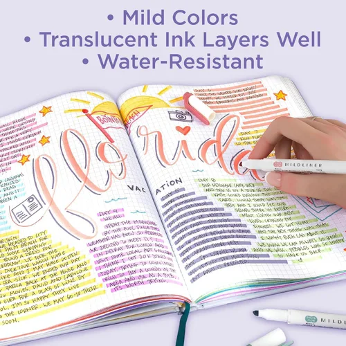 Vista 6 de Zebra Pen Mildliner - Resaltadores de doble punta, puntas anchas y finas, ideales para resaltar la Biblia, sin sangrado, suministros escolares