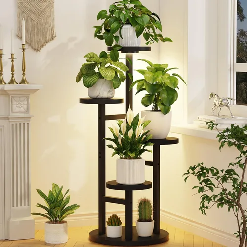 Vista 17 de LASZOLA Soporte Negro de Madera de 5 Niveles para Plantas de Interior para Macetas Más Grandes de Servicio Pesado, Estantes Verticales Resistentes