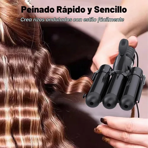 Vista 2 de kuwa Herramienta Rizadora de Cabello, Rizador de Ondas Playeras con 15 Temperaturas Variables, Rizador de 3 Cilindros, Rizador de Cabello