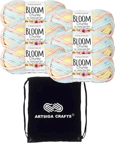 Vista 25 de Premier Yarns Bloom Chunky Hydrangea 1114-01 (6 madejas, el mismo lote de tinte) - Hilo acrílico grueso y voluminoso #5 para ganchillo y tejer