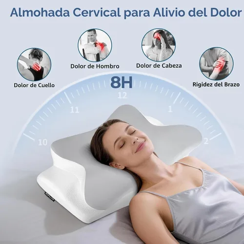 Vista 2 de Almohada cervical para el cuello para aliviar el dolor, almohada ergonómica para dormir de lado para apoyo del cuello, almohadas de espuma Gris