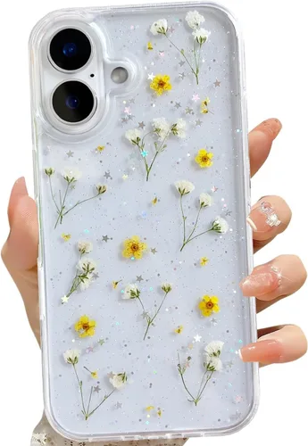 Vista 14 de LSEEKA Funda transparente para iPhone 11 con diseño de flores prensadas reales, linda y brillante, patrón floral rosa, funda protectora delgada