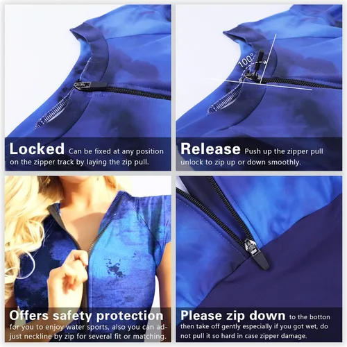 Vista 3 de Wolddress - Traje de baño de una pieza modesto para mujer, manga corta, control de barriga, traje de baño deportivo con cremallera, anti-sarpullido