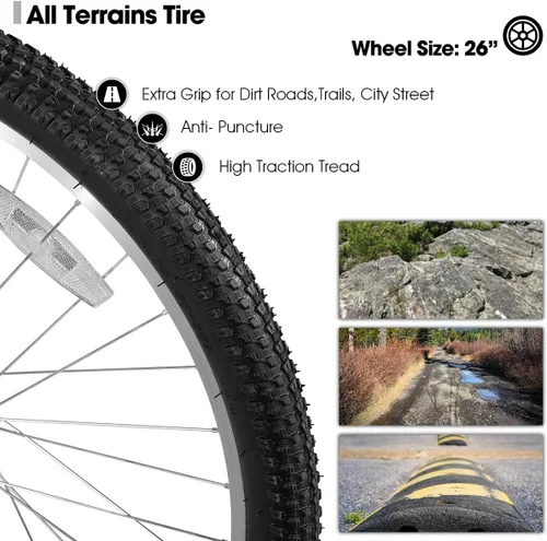 Vista 4 de Hiland Bicicleta de montaña de suspensión completa para hombre, 18 velocidades, rueda de 26 pulgadas, bicicleta de doble freno V para hombres