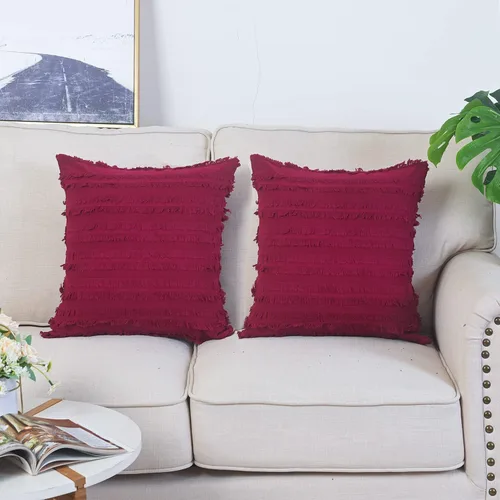 Vista 21 de GYROHOME Paquete de 2 fundas de almohada de algodón y lino, fundas de cojín decorativas, diseño de borlas, fundas de cojín modernas con flecos Beige