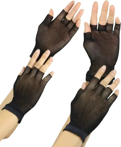 Vista 3 de ToBeInStyle Guantes de red sin dedos para mujer, diseño gótico de Halloween, 80 pies