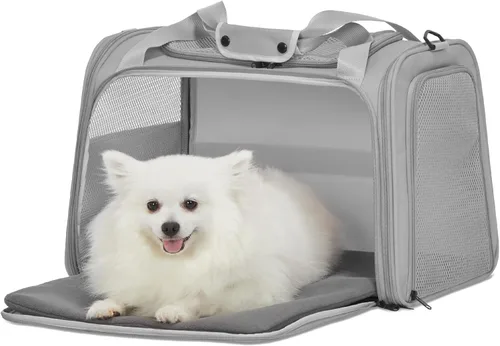 Vista 10 de PETSFIT Transportador de mascotas aprobado por aerolíneas con alfombrilla extensible, transportador de perros para perros pequeños, aprobado por