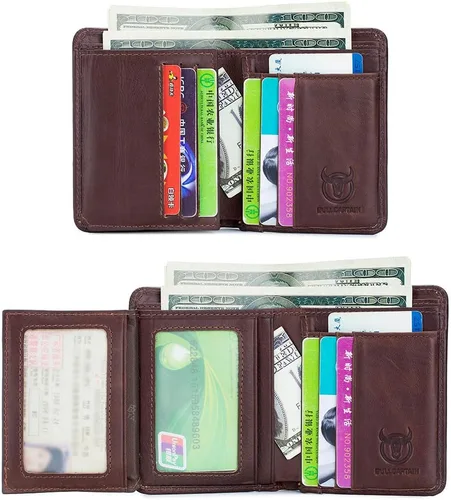 Vista 3 de BULLCAPTAIN 2 ID Windows Slim Mens carteras RFID bloqueo cuero genuino cartera QB031