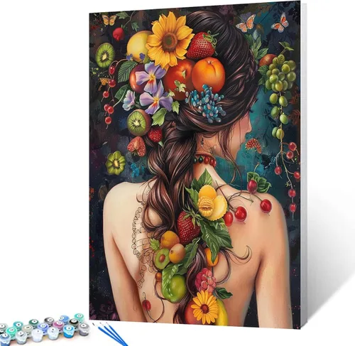 Vista 18 de Pintura por números para adultos, tatuajes de mujeres, pintura por números sobre lienzo, fácil de pintar para principiantes, tatuajes de flores
